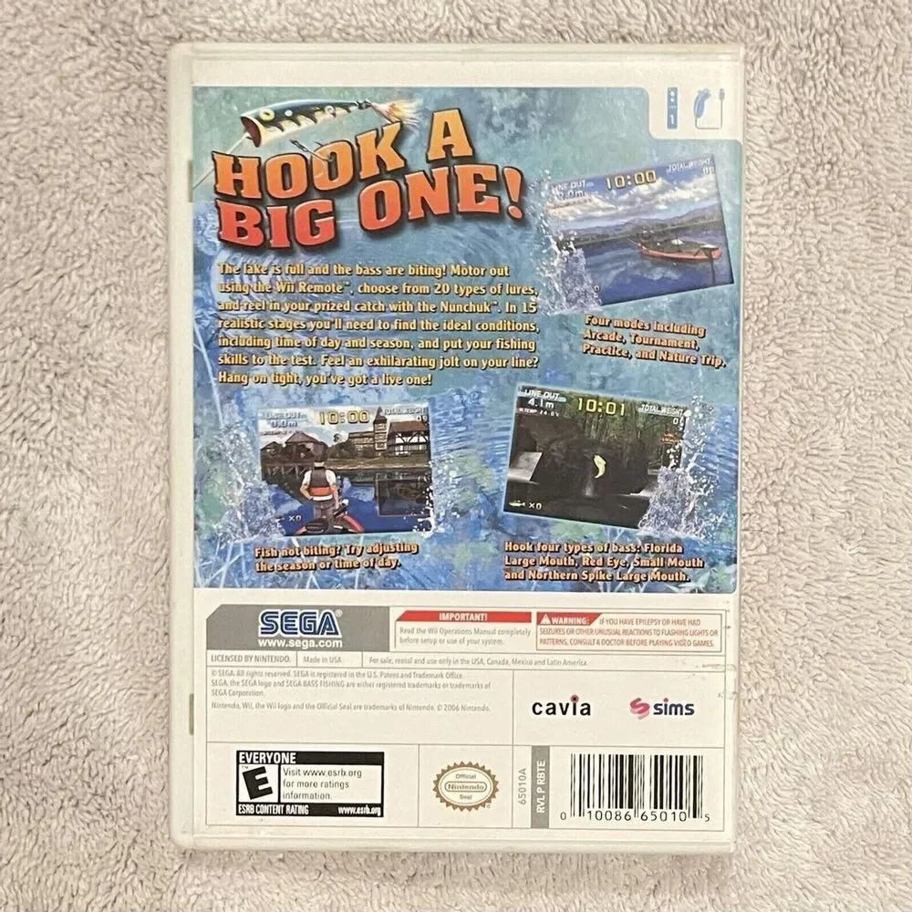 Sega Bass Fishing (Nintendo Wii) TESTED COMPLETE CASE DISC BOOK Video Game